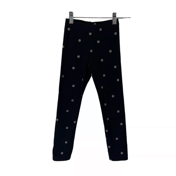Old Navy Girls Daisy Pattern Floral Leggings Medium Built In Tough Skinny Black - Picture 1 of 4